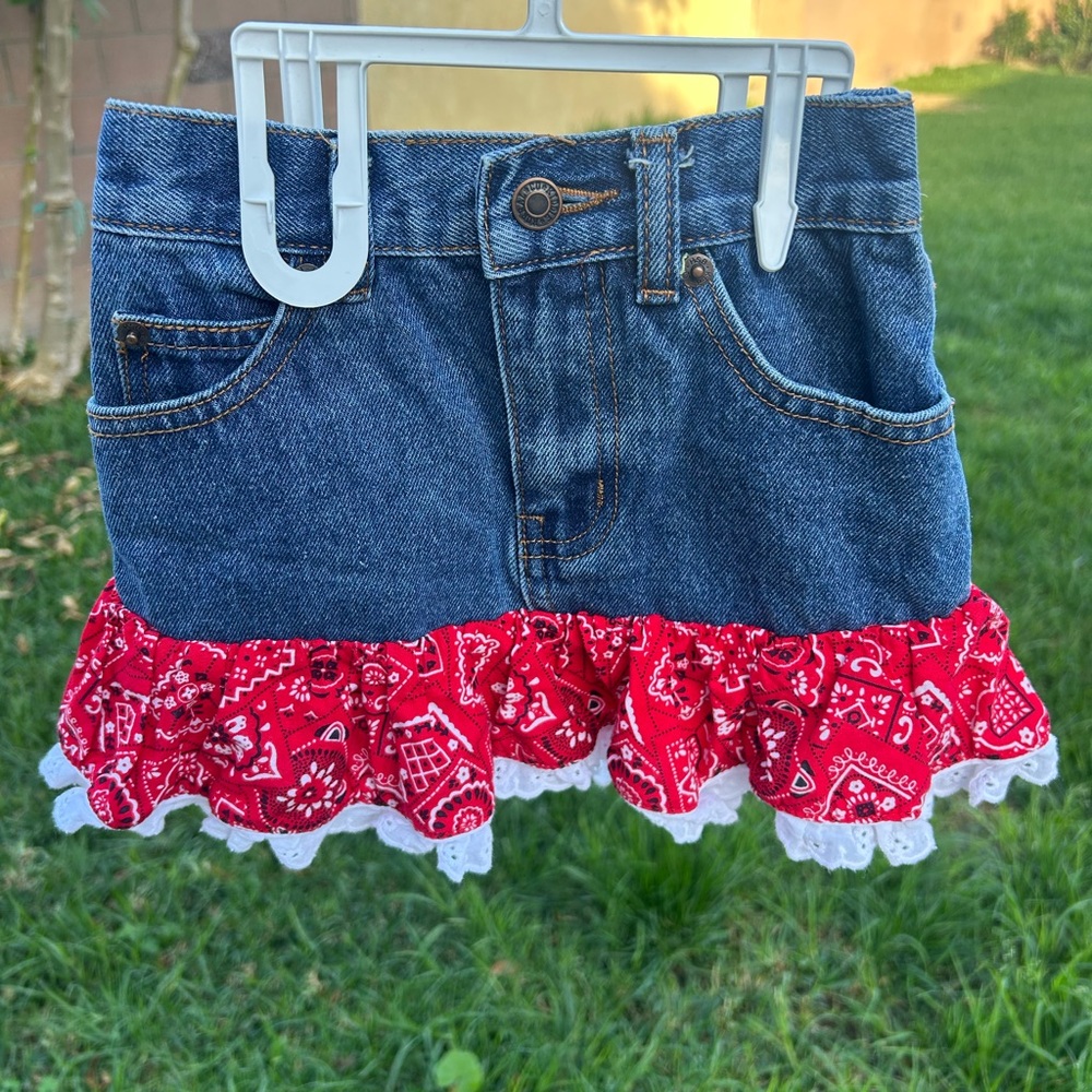 Denim and Red Bandana Skirt for Kids
